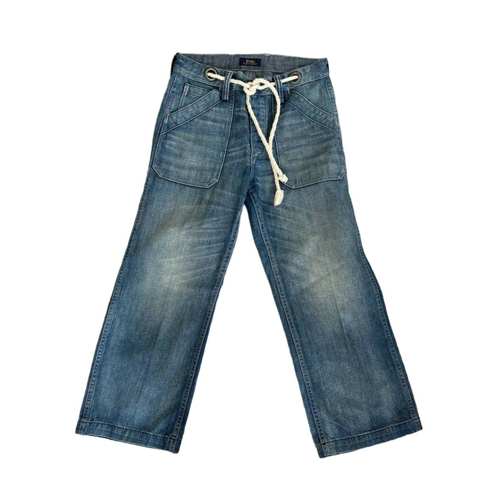 Polo Ralph Lauren Nautical Wide Cropped Rope Belted Denim Jeans Sz. 25